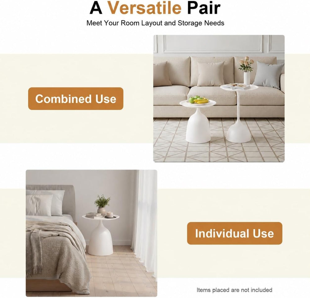 Nesting Side Tables Set of 2, White Iron Round Pedestal End Table | Metal Nes...