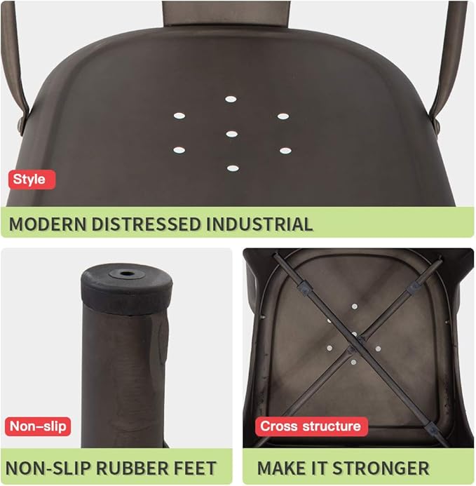 FDW | Set of 4 Metal Dining Chairs | Bronze | Stackable Tolix Side Chairs wit...