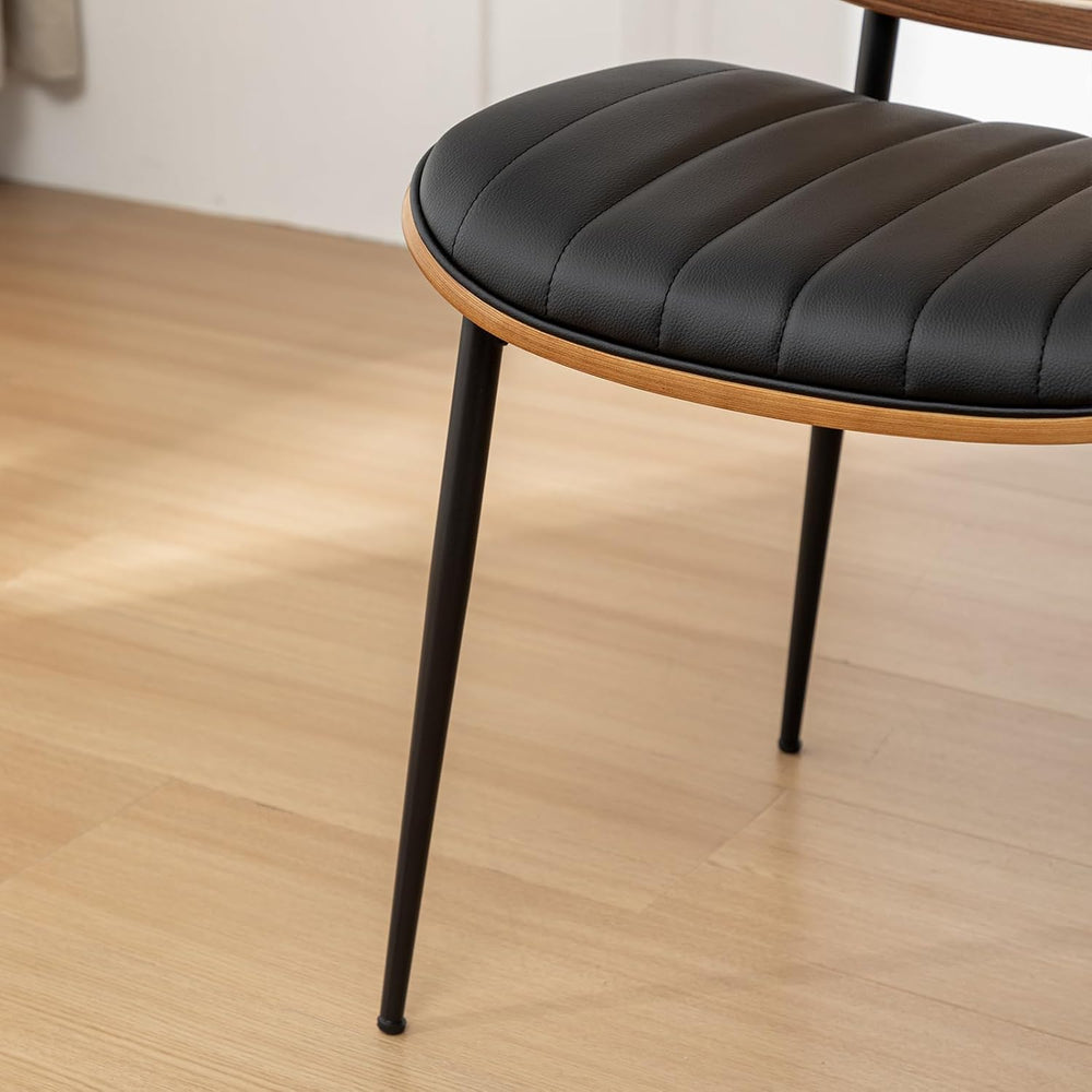 Rattan Dining Room Chairs Set of 4,Mid Century Black PU Leather Kitchen Chair...