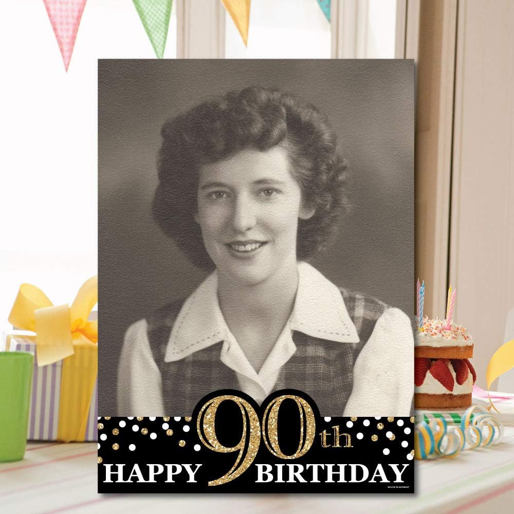 Big Dot of Happiness Custom Adult 90th Birthday - Gold - Photo Yard Sign - Bi...
