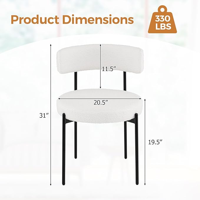 Giantex Boucle Dining Chairs Set of 2, Upholstered Round Kitchen Chair with C...