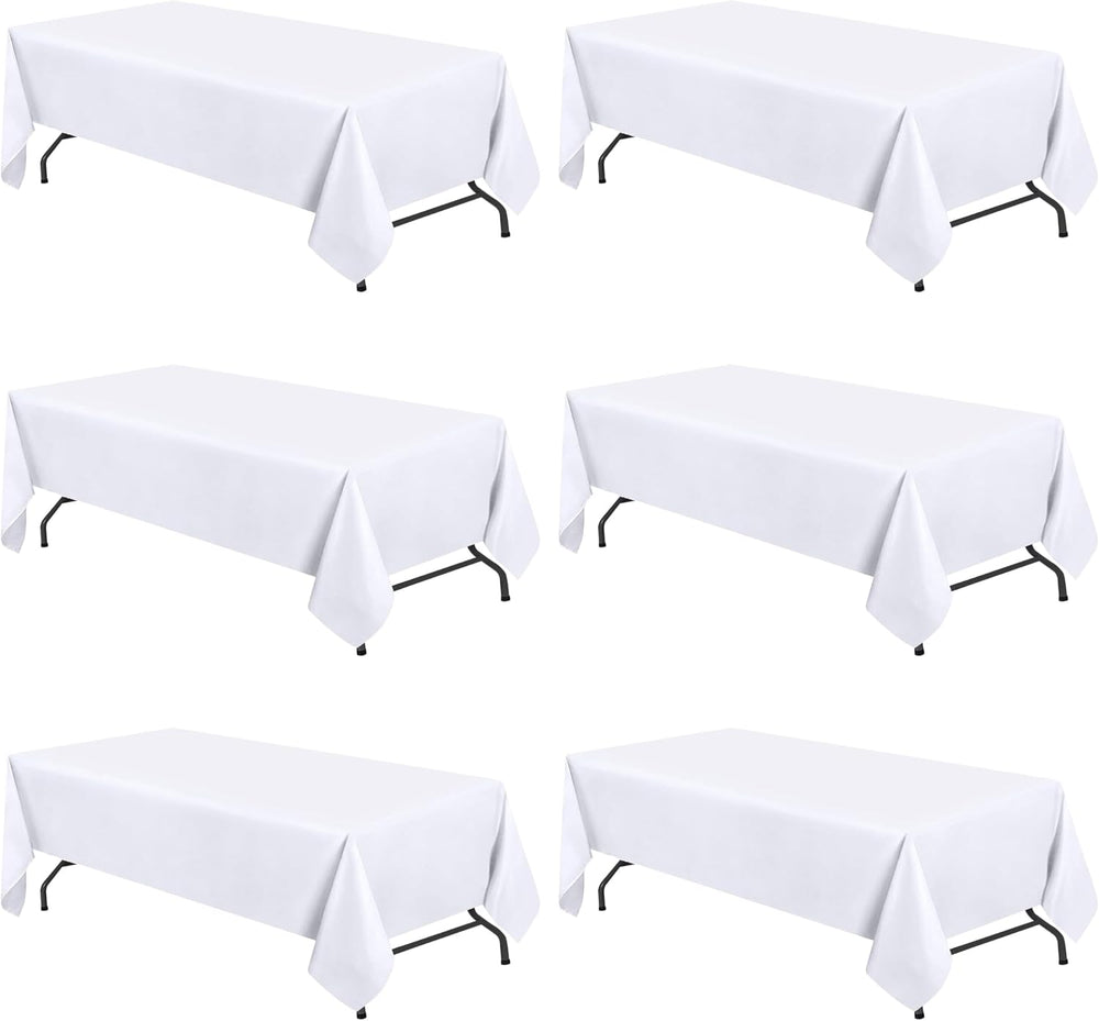WEALUXE White Table Cloths for 6 Foot Rectangle Tables, 6 Pack, 60x102