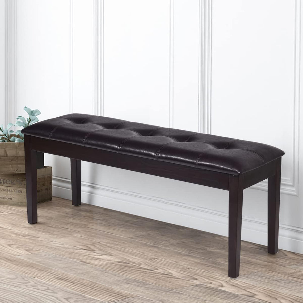Upholstered Dining Bench Seat with PU Leather, End of Bed Bench | Button-Tuft...