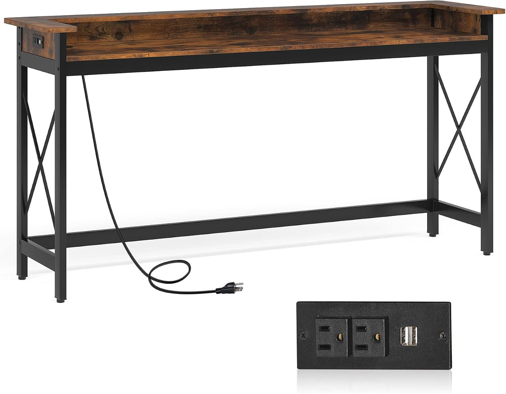 LITTLE TREE 70.9 inch Long Sofa Console Table with Outlets Charging Station N...