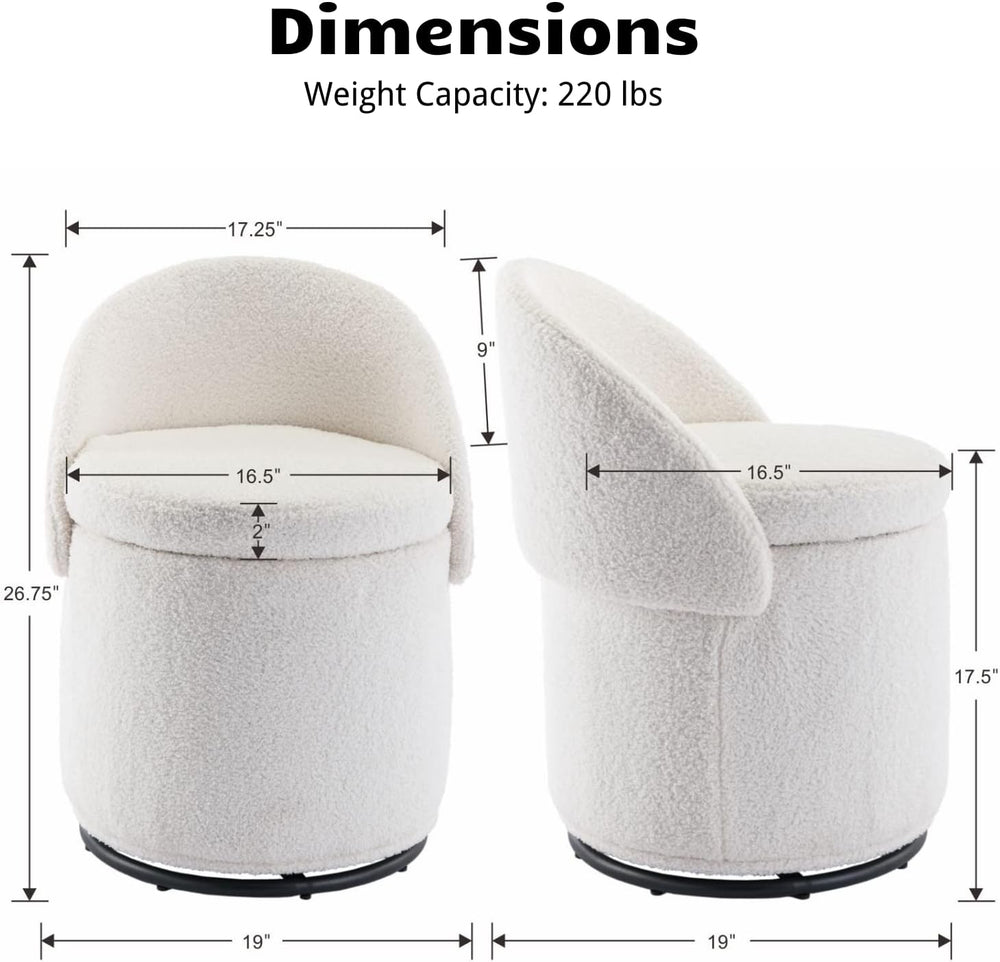 HEAH-YO Modern Vanity Stool Set of 1, Swivel Vanity Ottoman Stool with Storag...