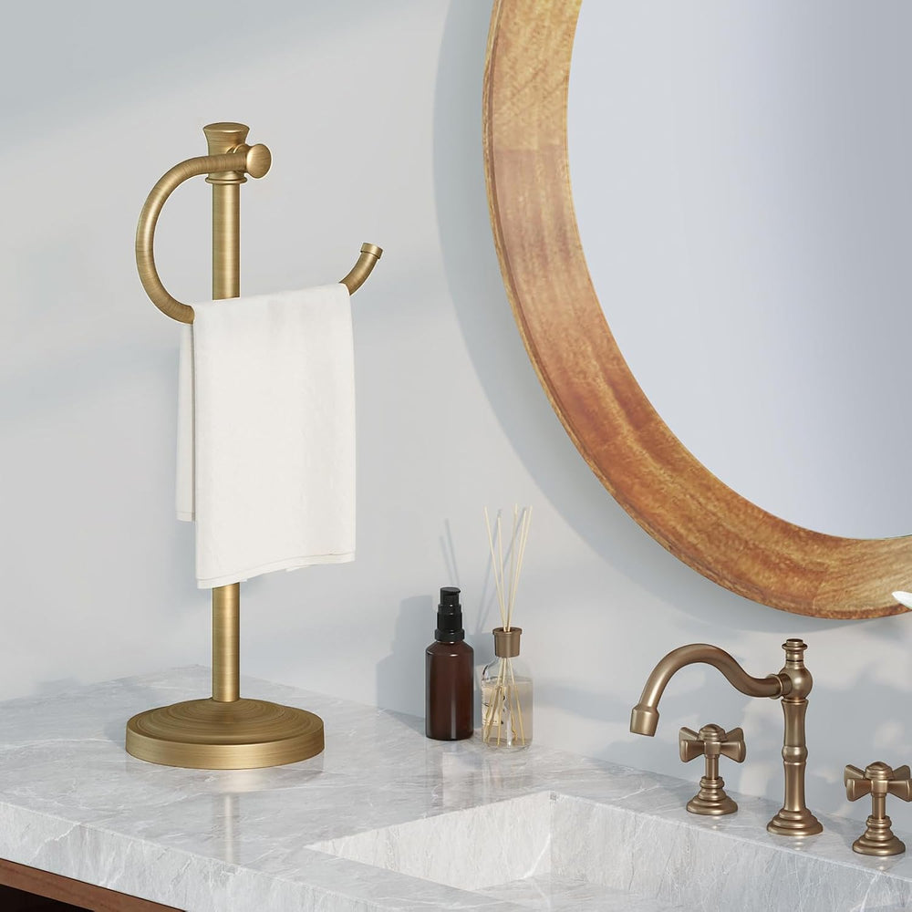 BESy Stand Hand Towel Holder, Countertop Towel Bar, Antique Brass