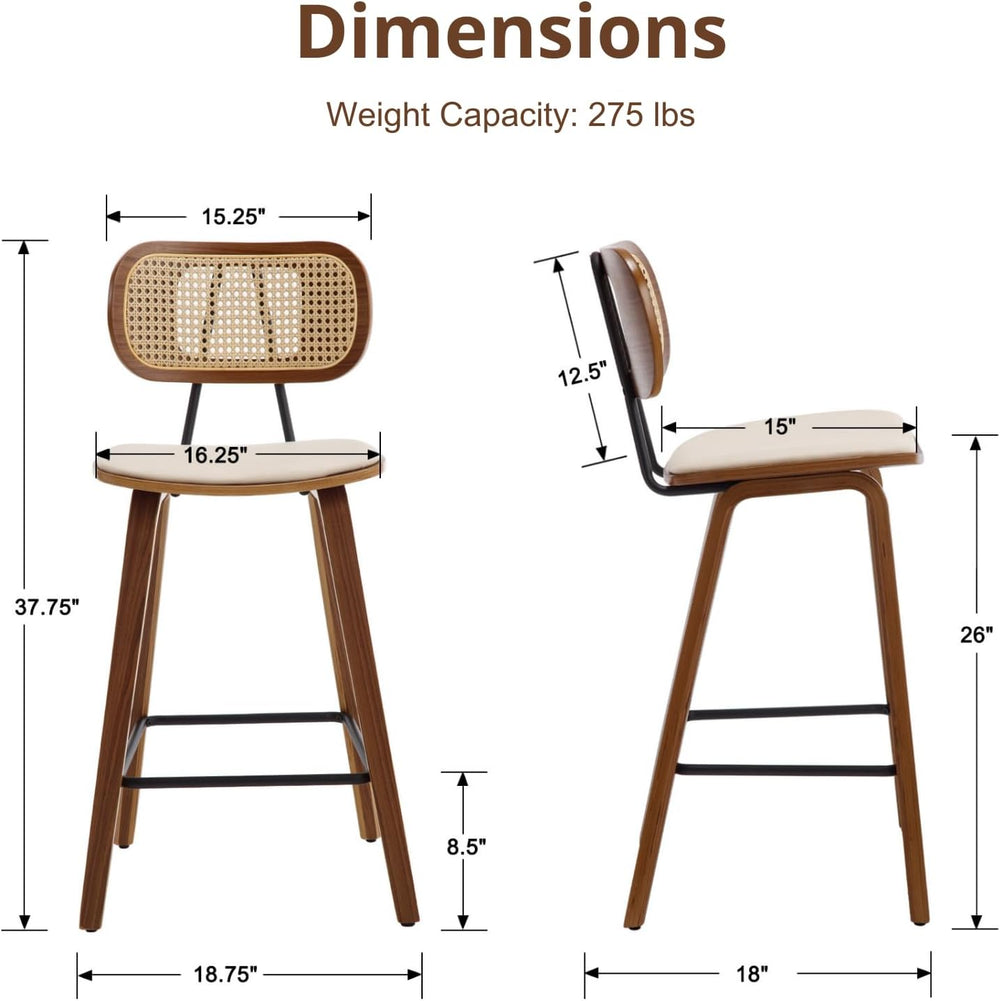 HEAH-YO Rattan Counter Stools Set of 2, 26 Inches Counter Height Bar Stools w...