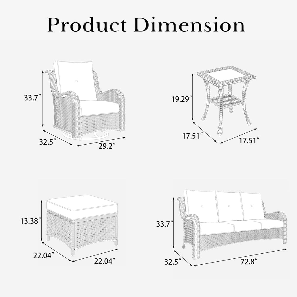 7 Pieces Outdoor Patio Furniture Set, Rattan Wicker Sectional Swivel Rocker C...