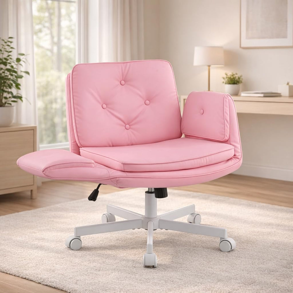 MOJAY Criss Cross Office Chair, Wide Cross Legged Chair with Wheels | Criss C...