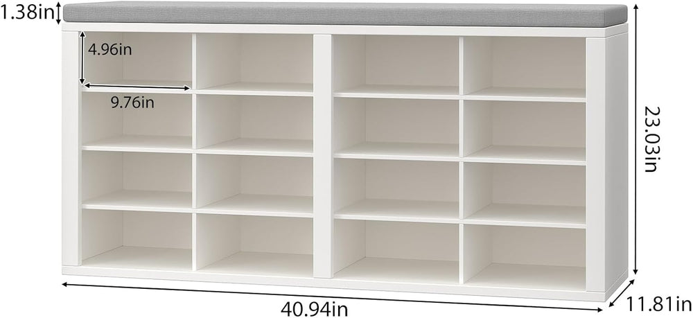 Shoe Rack Bench, Shoe Storage Bench with Cushion, Shoe Organizer 16 Cubbies f...