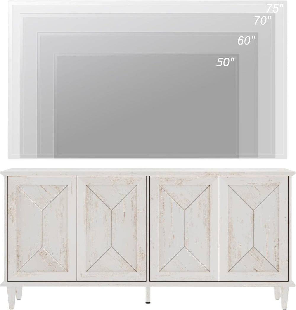 WAMPAT 65-inch Handcrafted Patchwork Decorative Buffet Cabinet with Pop-Up De...
