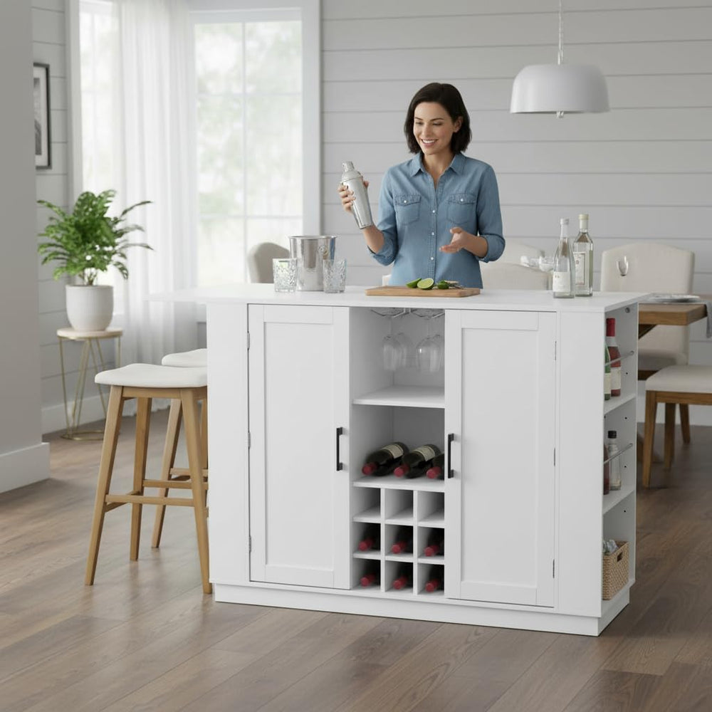 47.2" Multifunctional Kitchen Island with Drop Leaf & Power Outlet –...