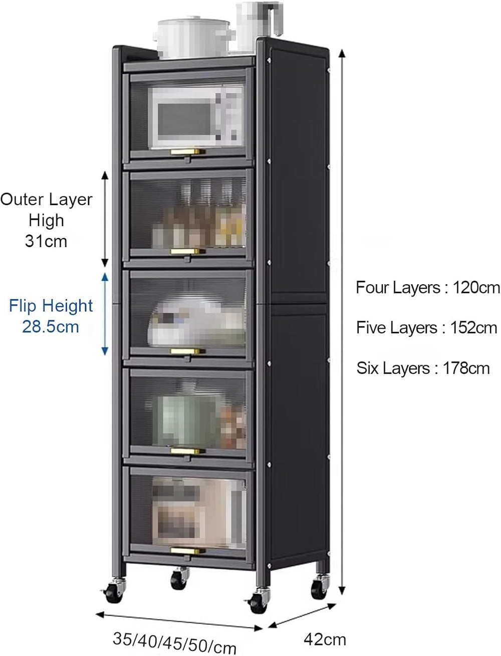 Kitchen Storage Cabinets, Minimum Footprint is Only 35cm Wide, Carbon Steel K...