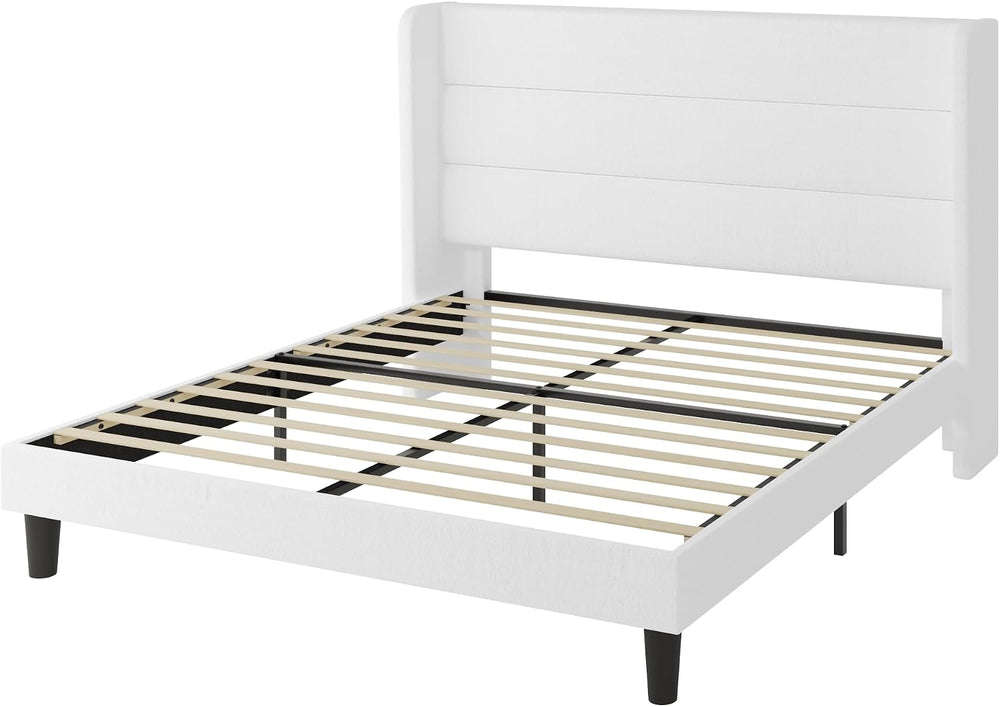 SHA CERLIN Queen Size Velvet Bed Frame with Wingback Headboard/Upholstered Pl...