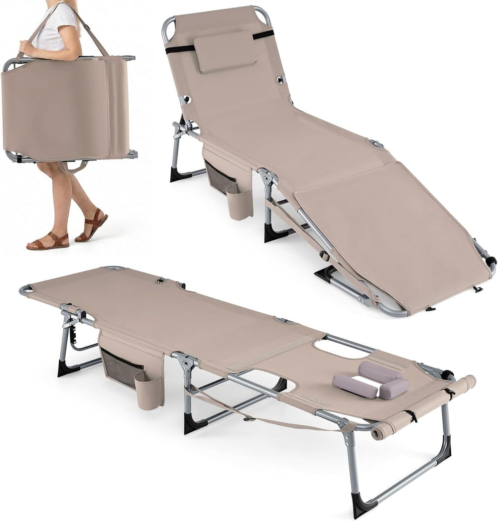 GYMAX Tanning Chair, 3 in 1 Sun Bathing Lounge Chairs with Face/Arm Holes &am...