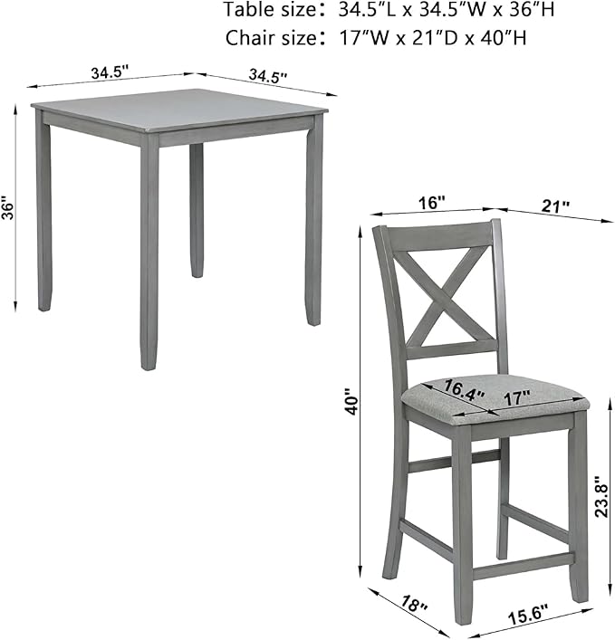 Dining Table Set for 4, Modern Counter Height Kitchen Dining Set, Wooden Tabl...