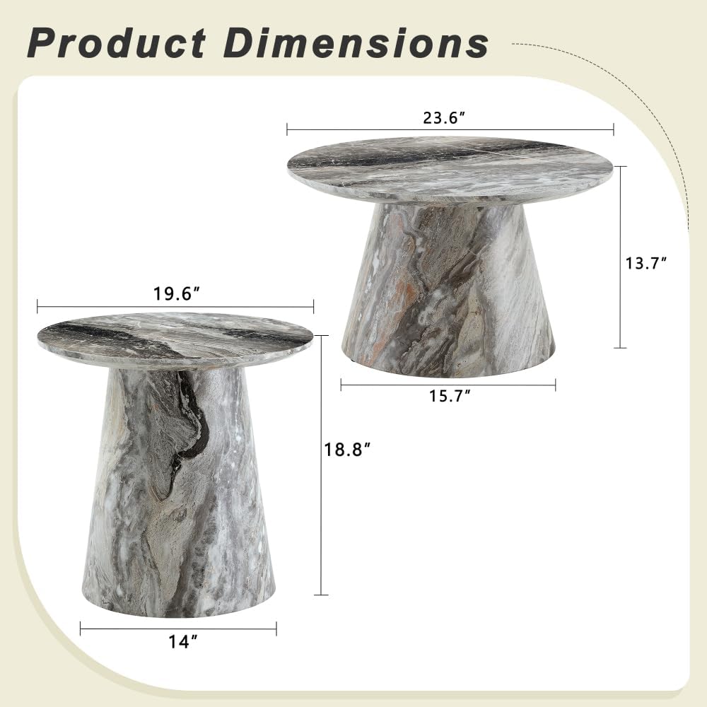 Nesting Coffee Table Set, Gray Veneer Round Tables, Mid-Century Modern | Roun...