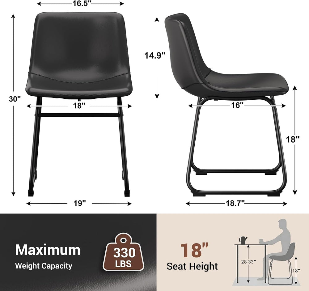 Dining Chairs Set of 4, 18in PU Leather Modern Kitchen Chairs, Black