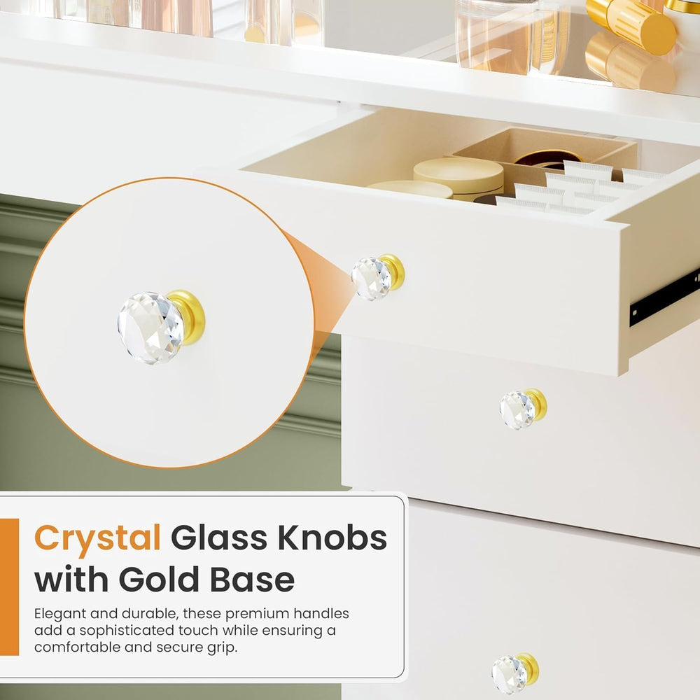 Pamapic Glass Top Vanity Desk with Crystal Handles and 11 Drawers, Makeup Van...