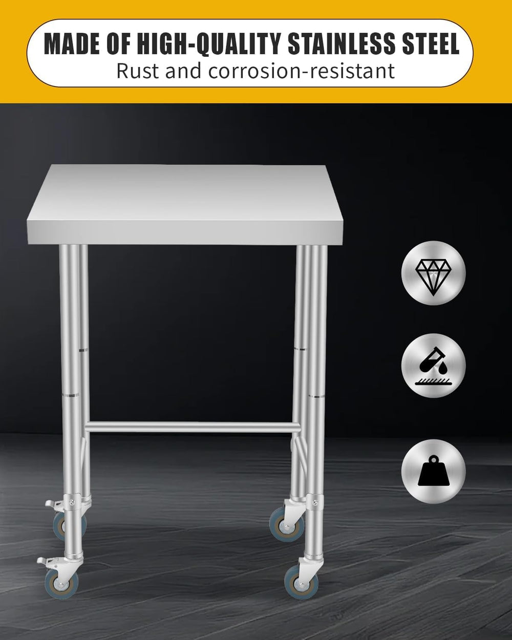 18X24x35 Inch Stainless Steel Table, NSF Heavy Duty Worktable with Open Base,...
