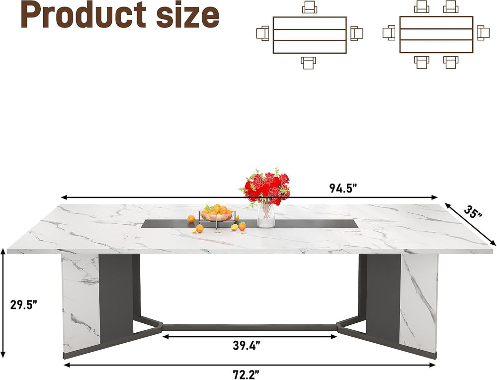 chartustriable Dining Table for 8-10 People,94" Large Modern Kitchen Tab...