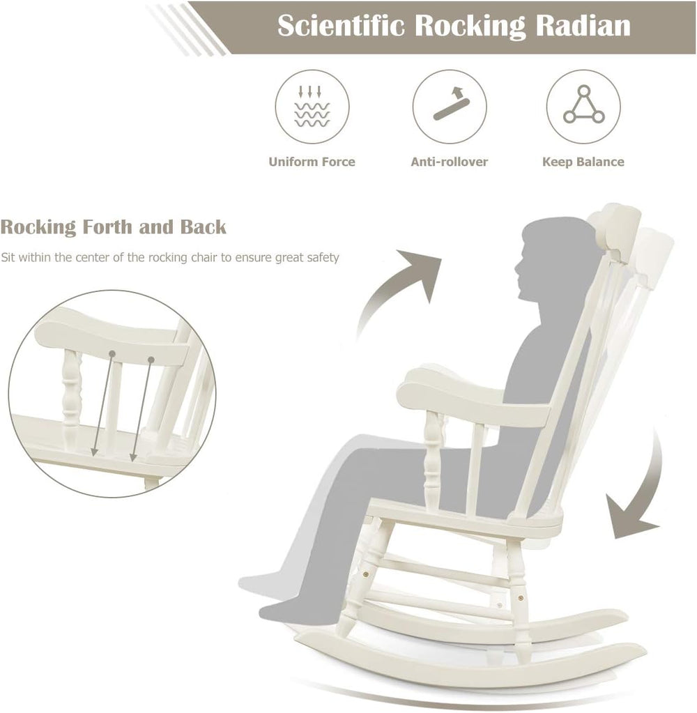 Giantex Outdoor Wood Rocking Chair - Patio Rocking Chair with Solid Rubber Wo...