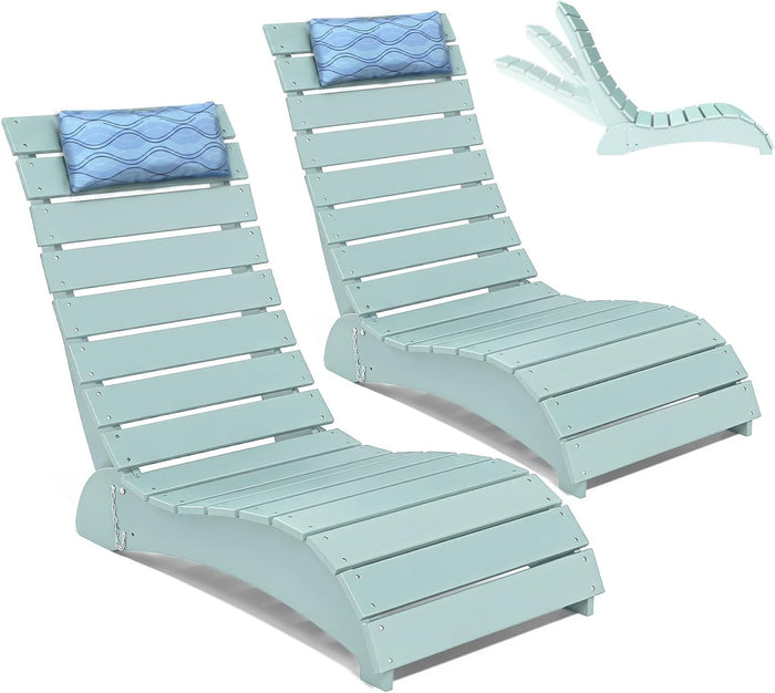 NAVINE Adjustable HDPE Pool Lounge Chairs Set of 2 with Headrest,Aruba Blue