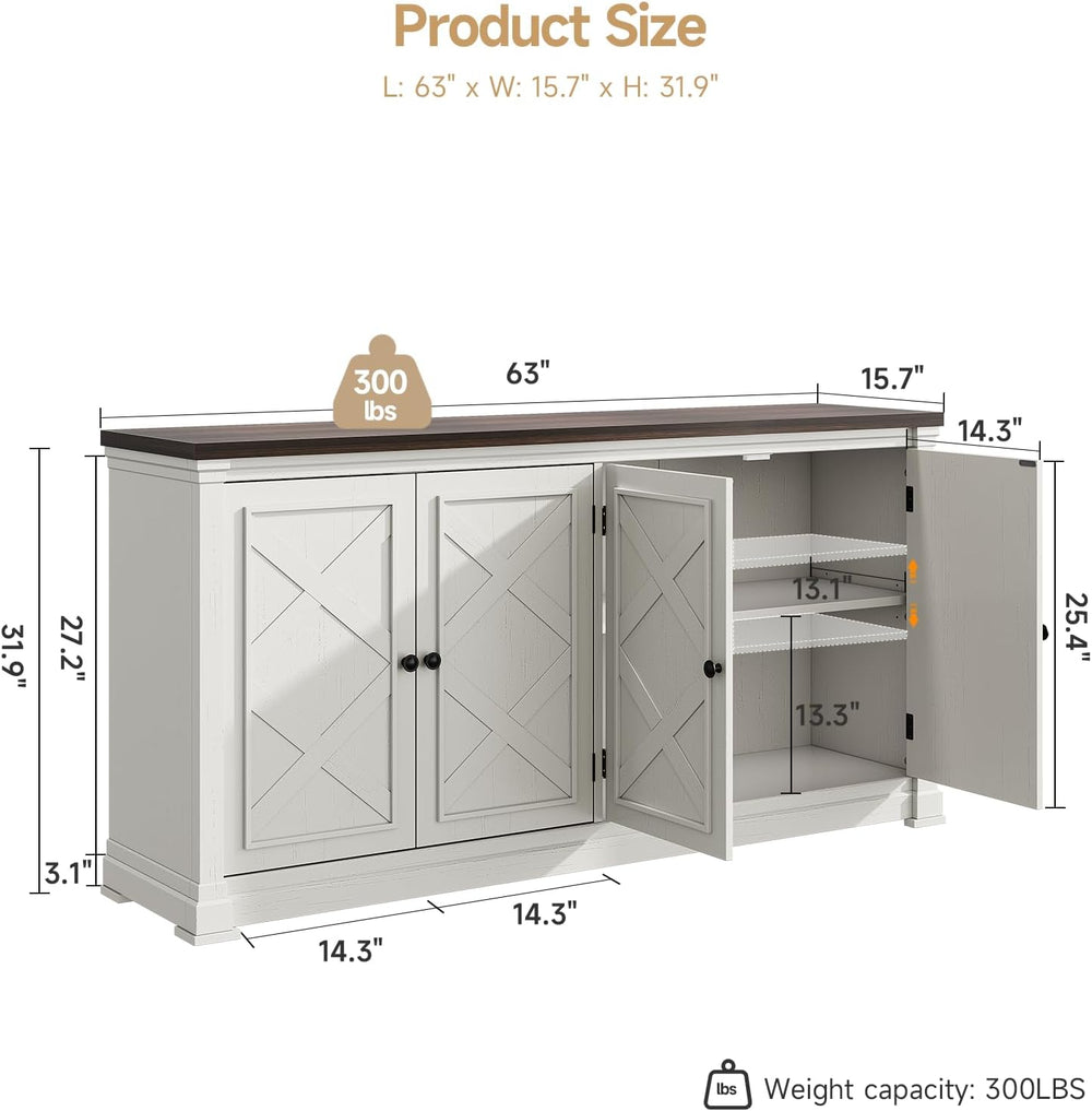 ONBRILL 63 Inches Buffet Cabinet with Storage, Large Sideboard Cabinet with 4...