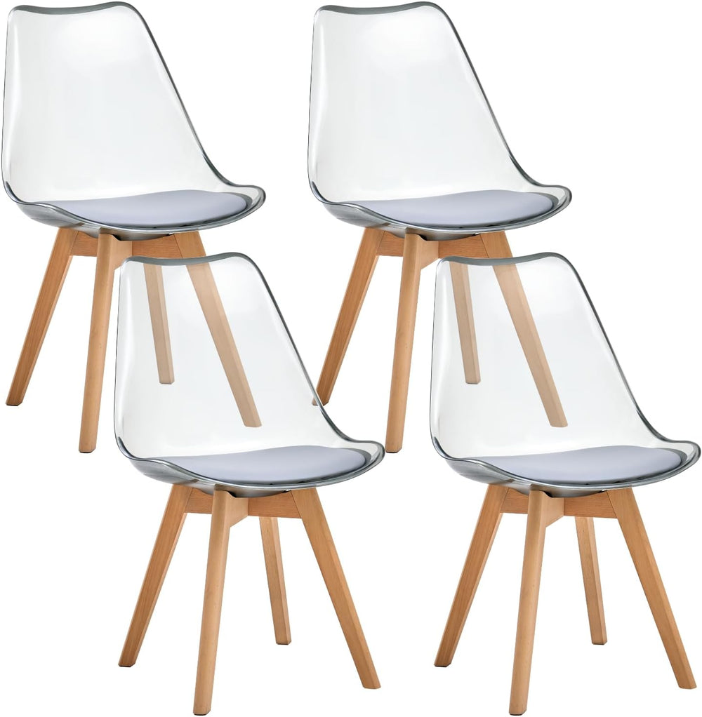 Acrylic Dining Chairs Set of 4, with Soft Cushion, Light Gray | Clear Acrylic...