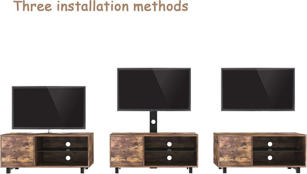 IANIYA TV Stand with Mount for up to 75", Rustic Swivel Floor Entertainm...