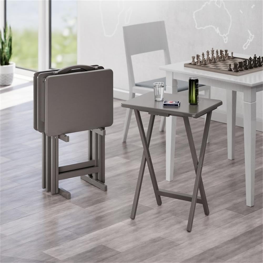 Pemberly Row Solid Wood 5-Pc Snack Table Set, Oyster Gray Finish, Rectangular...