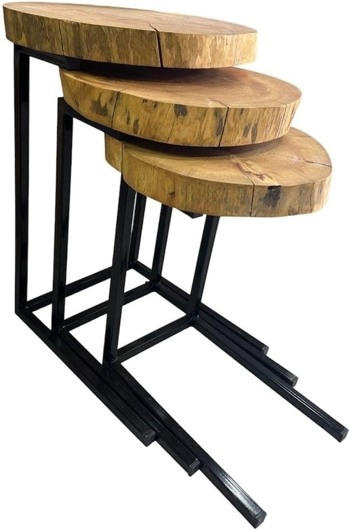 SODEF C-Shaped Nesting Coffee Tables (Set of 3) | Country Style | Round Log W...