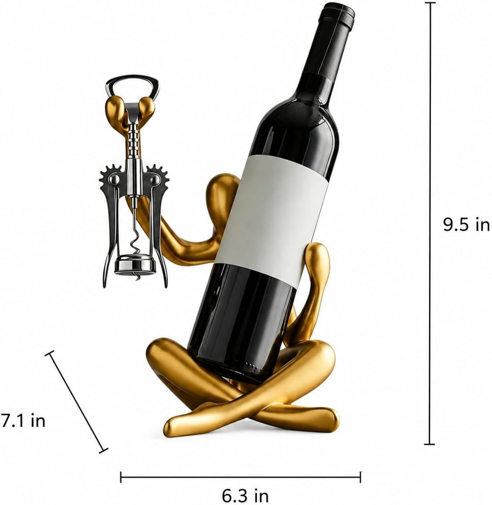 Small Single Countertop Wine Rack, Wine Bottle Holder Decor | Gold Abstract A...