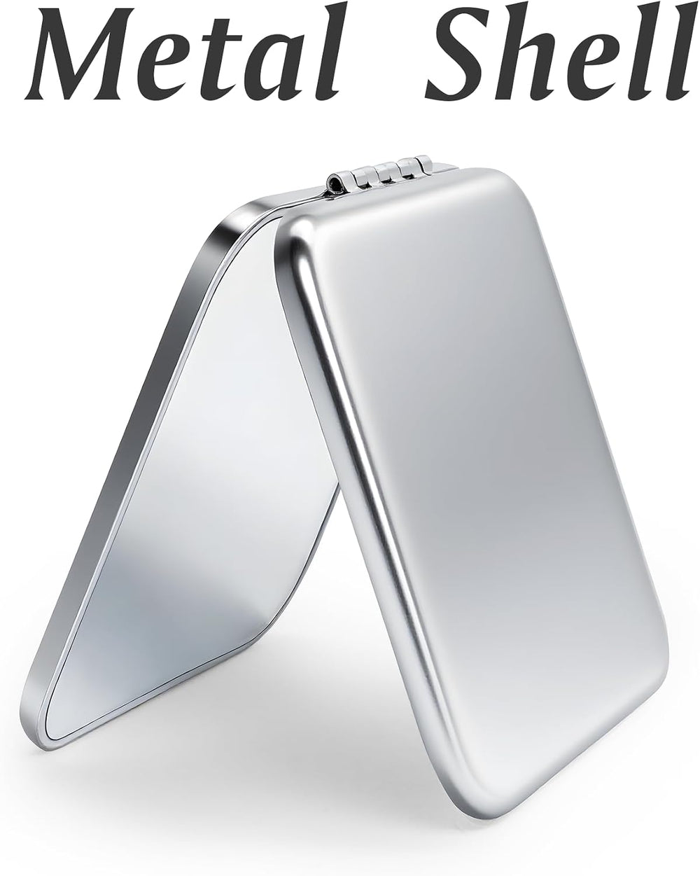 Compact Mirror for Purse, Metal Square Shell, Double-Sided 1X/2X Magnifying, ...