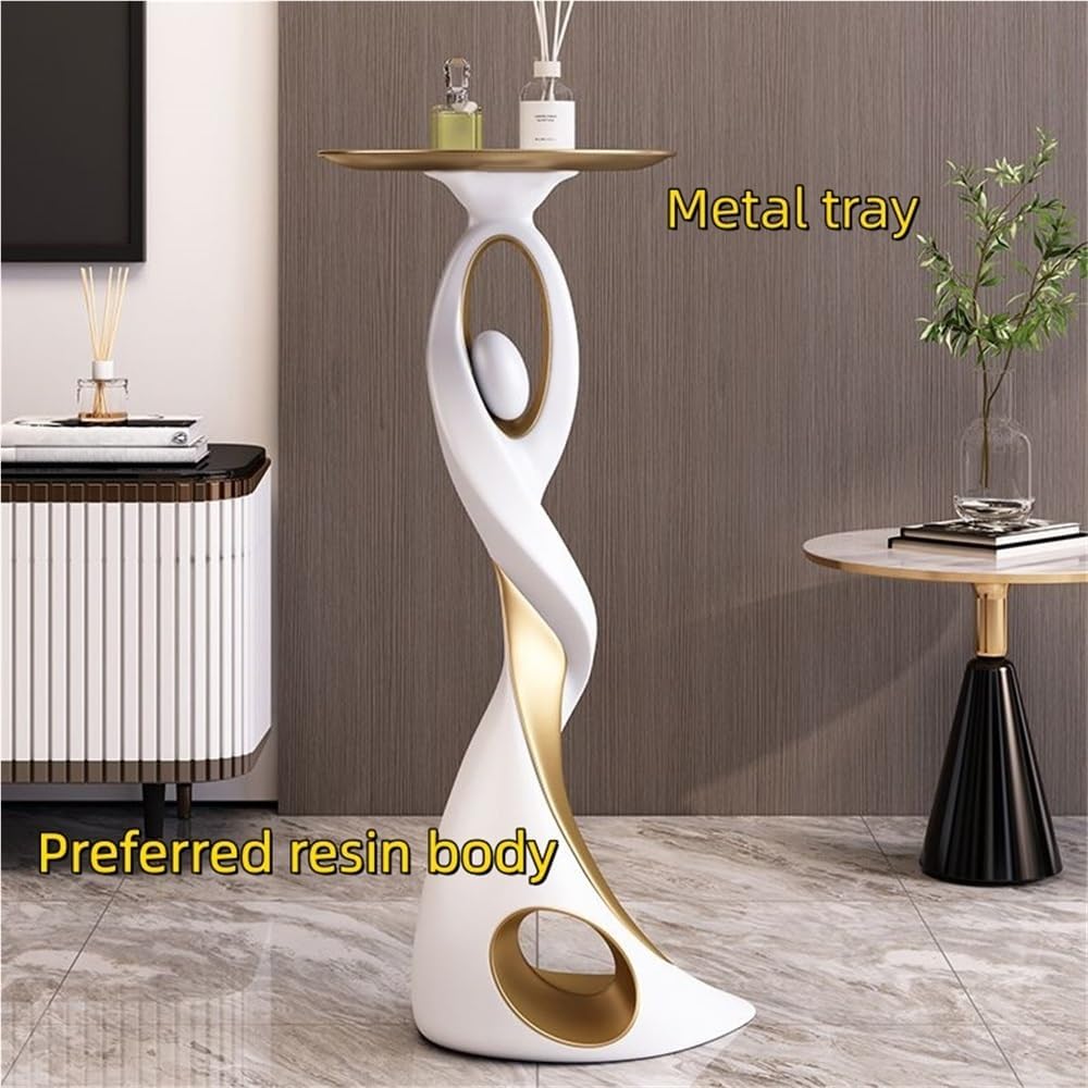 Special Metal End Table with Tray Top, Modern Creative Resin Statue, Floor-St...