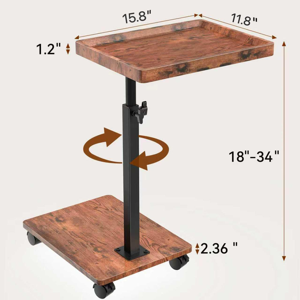 C Table Side Table Adjustable Height, 360°Swivel TV Tray Table with Wheels, S...