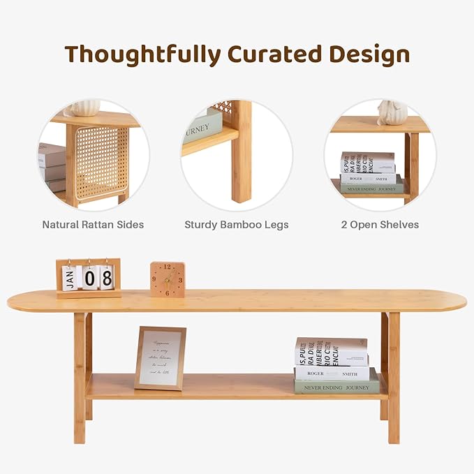 HollyHOME Bamboo TV Stand with Storage for TVs up to 65", Modern Enterta...