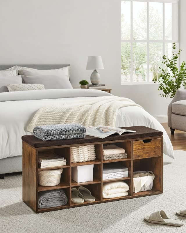 VASAGLE CUSTOS Collection - Storage Bench, Entryway Bench with Cushion, Drawe...