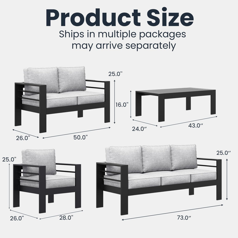 5 Pieces Modern Aluminum Patio Furniture Set, Outdoor Conversation Sets Metal...