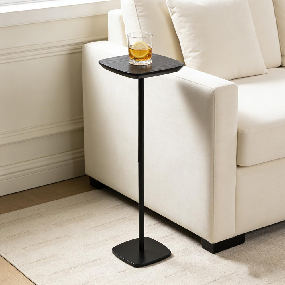 Pedestal Side Table, Small Drink Tables Pedestal Stand, Black Square Mini End...