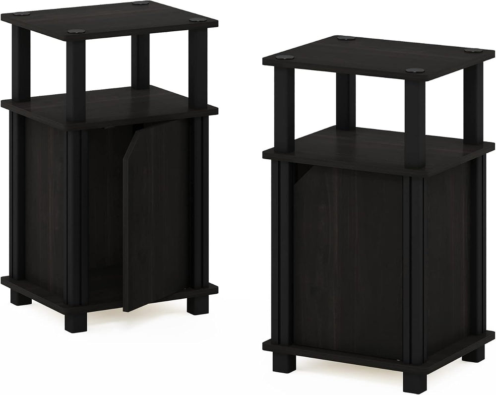 JUST Side Table Set of 2, 3-Tier Modern Square End Table with Door Cabinet, N...