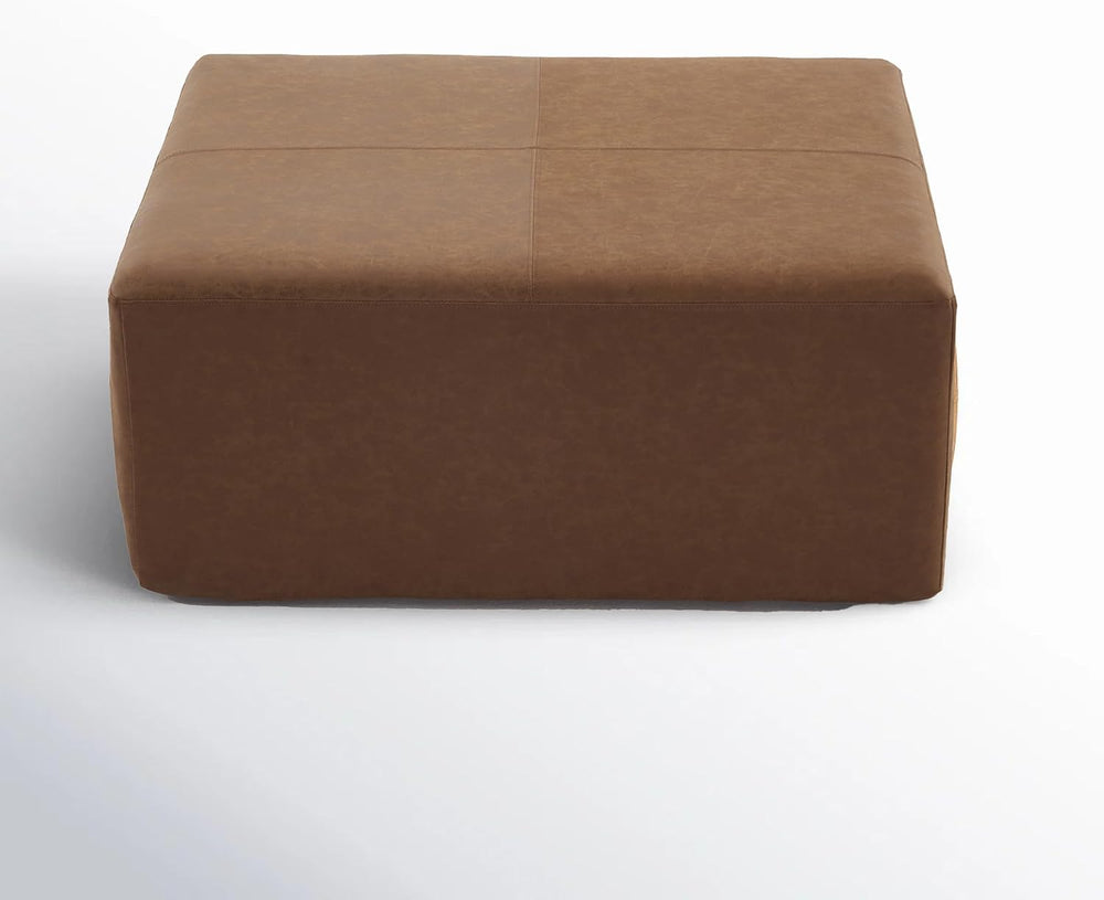 35" Faux Leather Large Square Ottoman Coffee Table for Living Room, Brow...