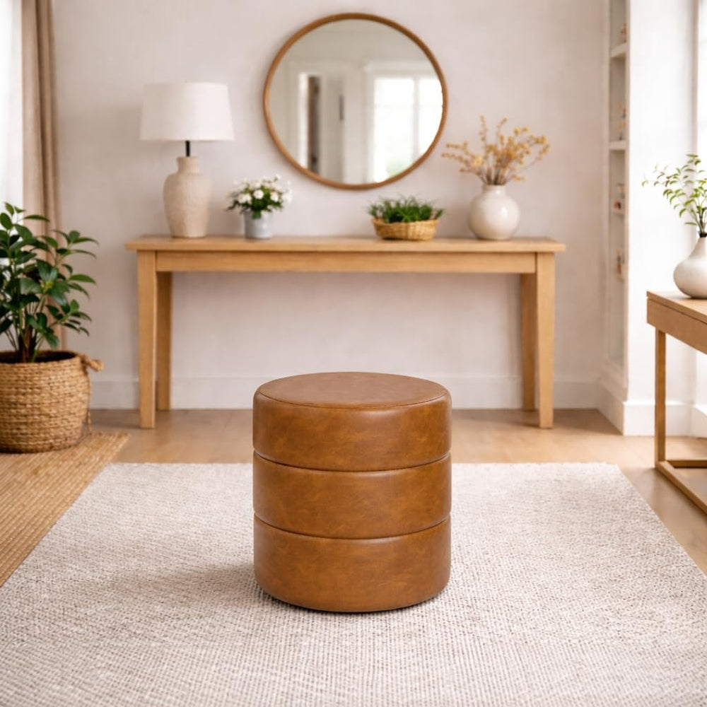 Spatial Order Upholstered Faux Leather Round Ottoman (No Lid, Seat Only) | Sp...