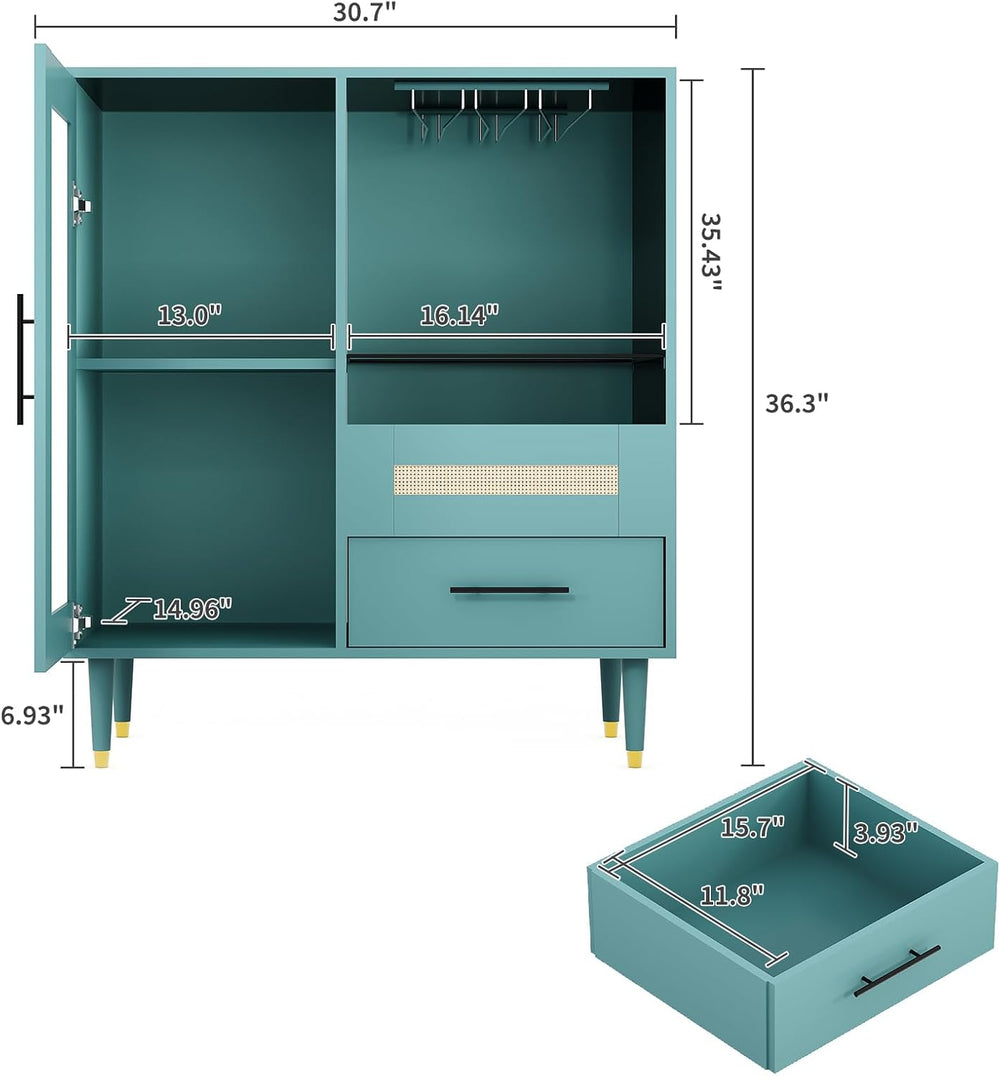 Modern Wine Bar Cabinet with Tempered Glass Door – Wine Rack, Drawers & A...