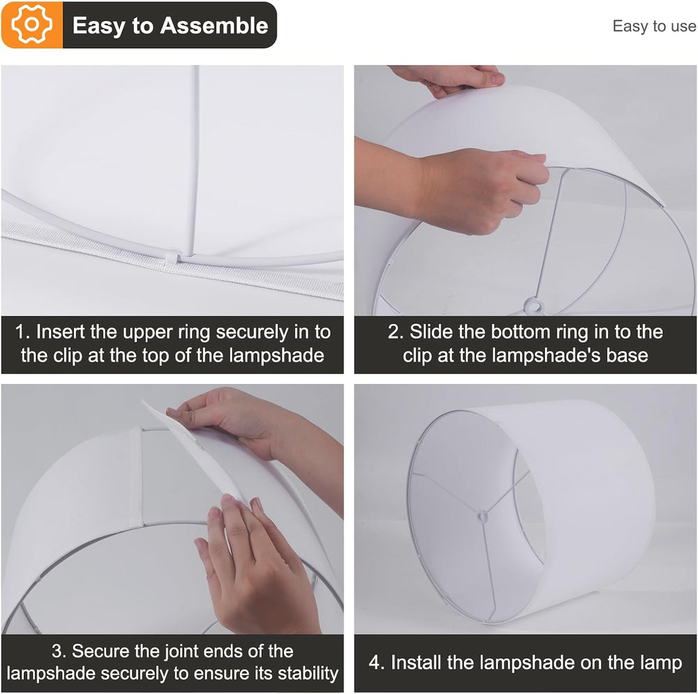 White Lamp Shades Set of 2, Drum Large Lampshades 13" Top x 13" Bot...