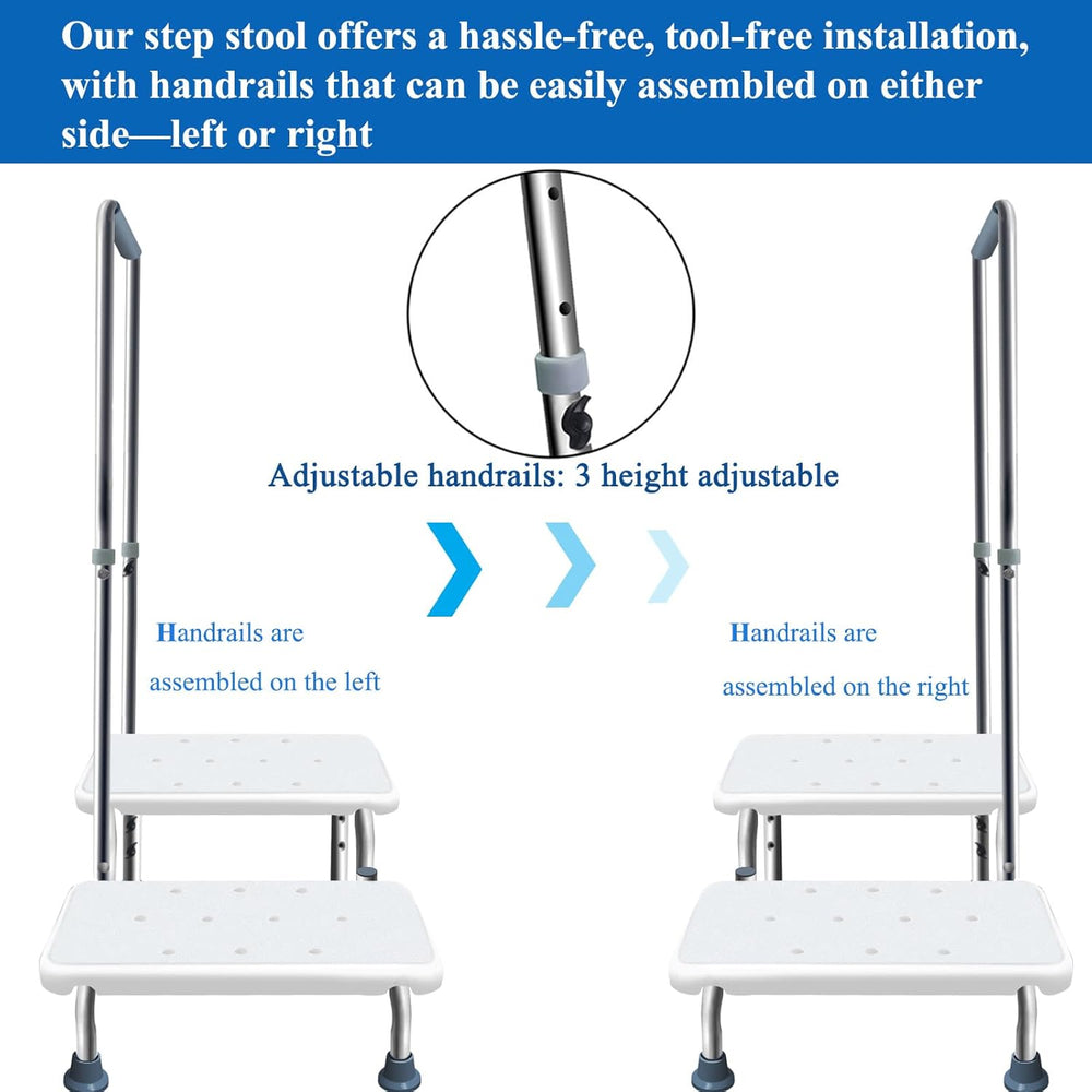 2 Step Stool with Handle for Elderly, Bed Steps for High Beds