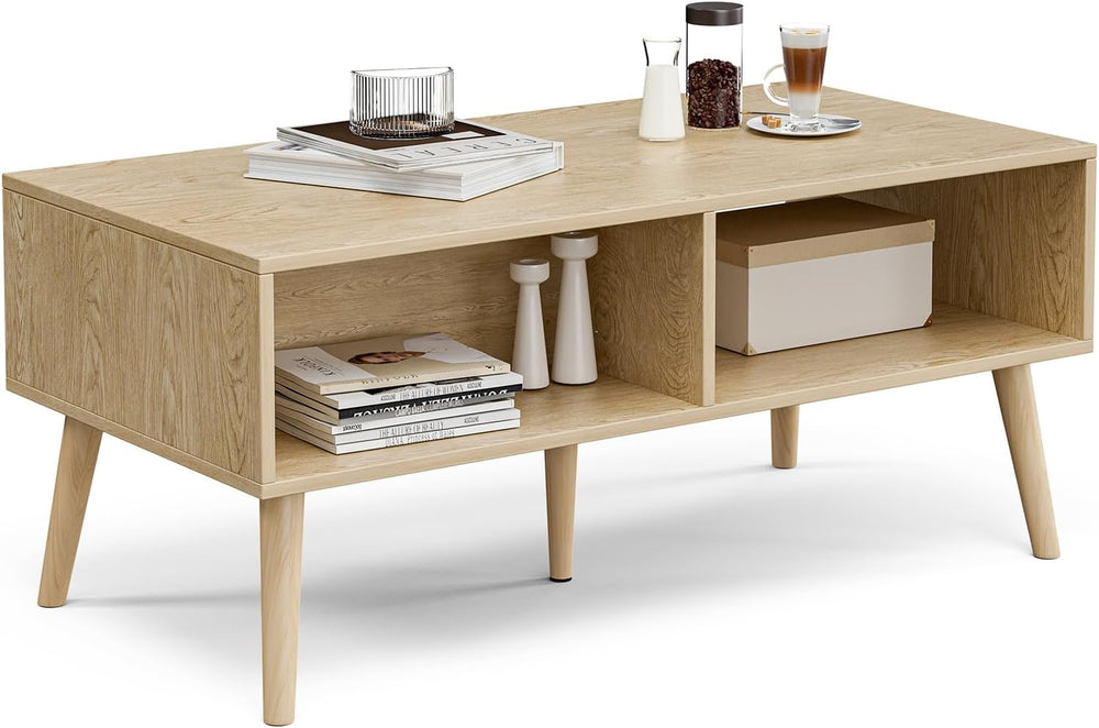 ZttRiee Rattan Coffee Table with Drawer, Boho, Natural