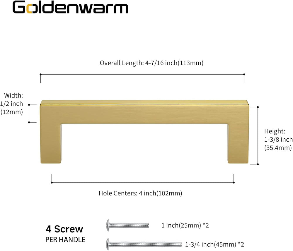 Goldenwarm 10 Pack 4 Inch Gold Cabinet Handles Brushed Gold Cabinet Pulls