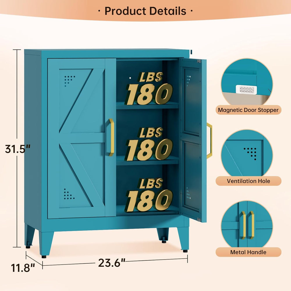 32" Metal Kitchen Pantry Cabinet,Floor Bathroom Storage Cabinet with 2 A...