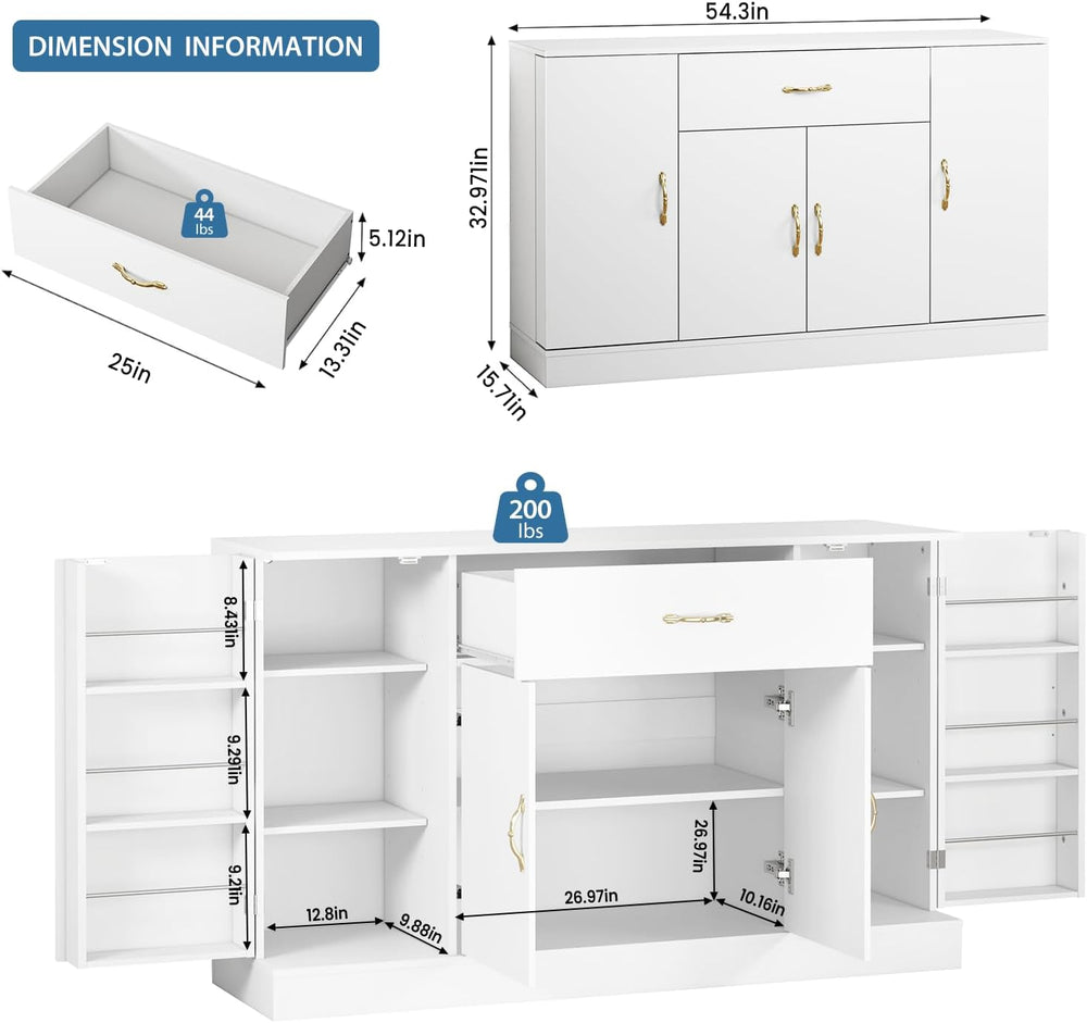 55" Kitchen Pantry Cabinet, Large Storage Cupboard with Doors and Shelve...